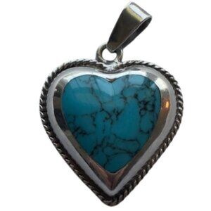 Vintage Sterling Silver (925)  Heart Pendant with Turquoise